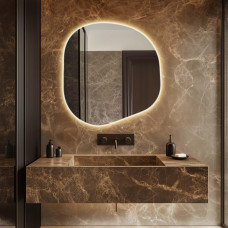 Настенное дизайнерское зеркало асимметричной формы с тыльной интерьерной подсветкой 105 см E097 